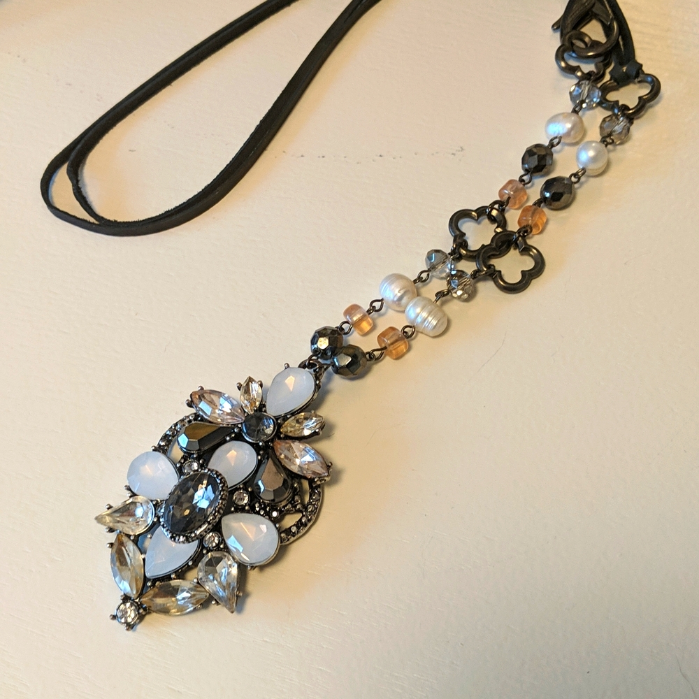 Large Pendant Necklace with leather strap